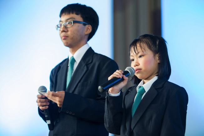 Pathlight School’s 10th anniversary celebrations…student emcees, Patrick Wee and Lisa Chong welcome guests