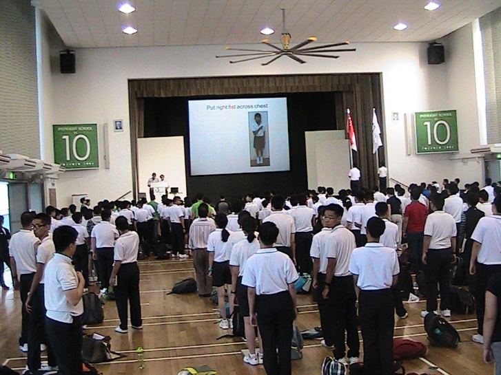 Secondary School students at morning assembly in Campus 1